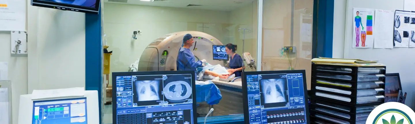 Oncology section on a hospital with patient in a scanner