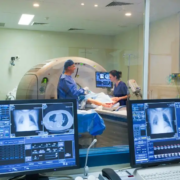 Oncology section on a hospital with patient in a scanner