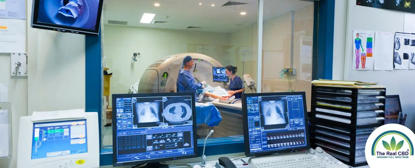 Oncology section on a hospital with patient in a scanner