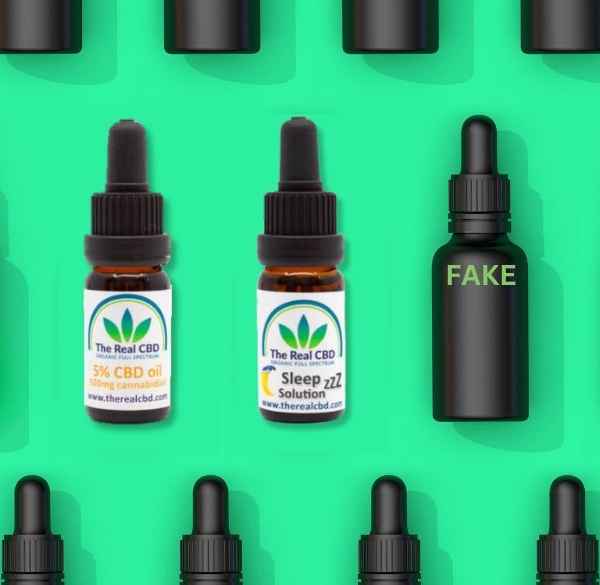 Fake tincture bottles and The Real CBD tincture bottles