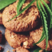 Cookies with hemp leaves around