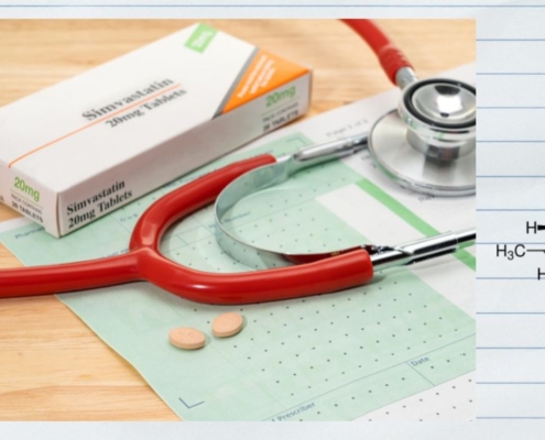 Doctors table with statins and the chemical formulations of CBD and Statins