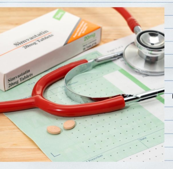 Doctors table with statins and the chemical formulations of CBD and Statins