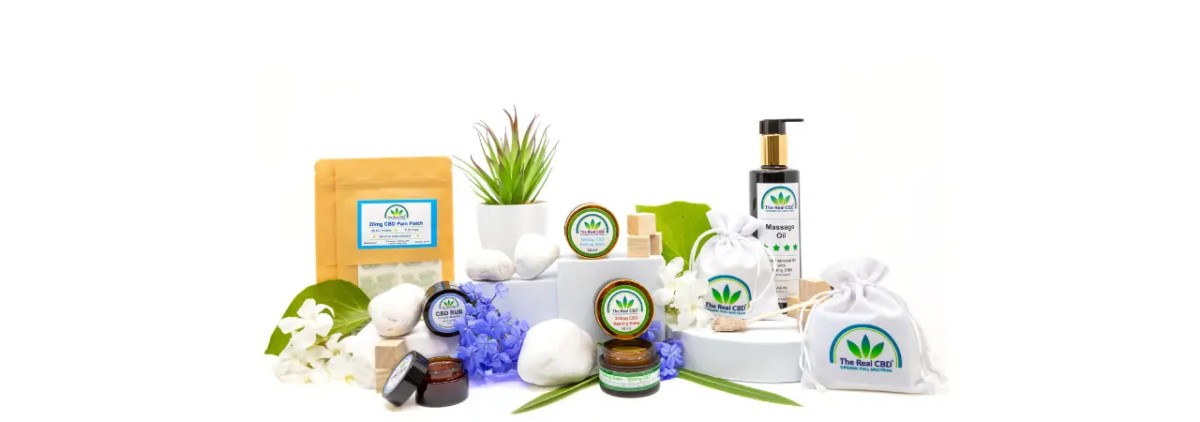 Display of The Real CBD skin care products