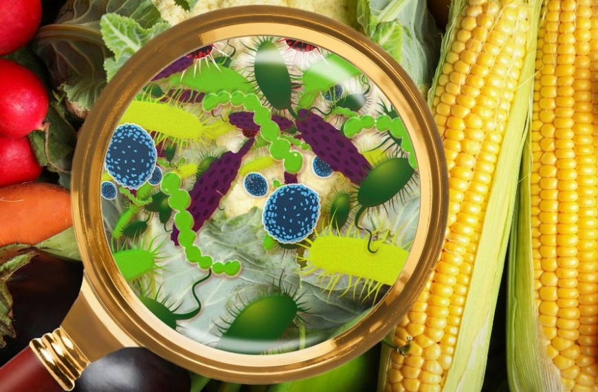 bacteria on food seen through a magnifying glass