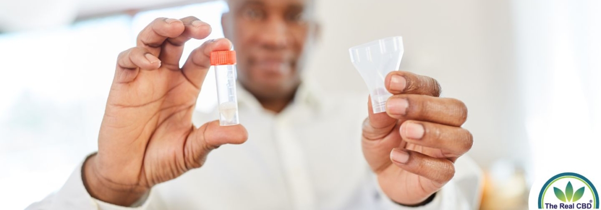 Man holding a saliver test